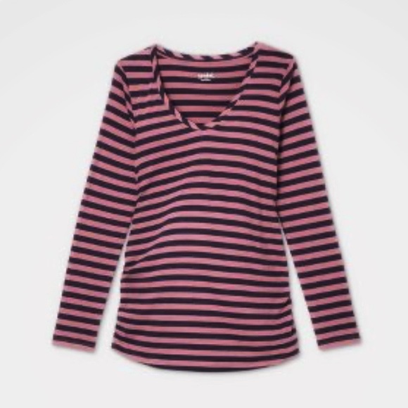 ISABEL Maternity by Ingrid & Isabel Striped Long-sleeve Ruched Tunic Top - Picture 3 of 7